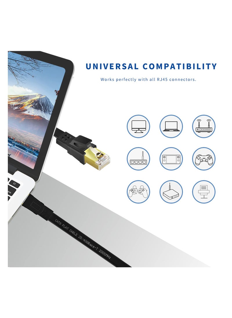 Anmi - 2m CAT8 Ethernet Cable, High Speed Heavy Duty Cat8 LAN Network Cable 40Gbps, 2000Mhz with Gold Plated RJ45 Connector for Modem, Router, Switch, Gaming, Xbox Black - Image 1