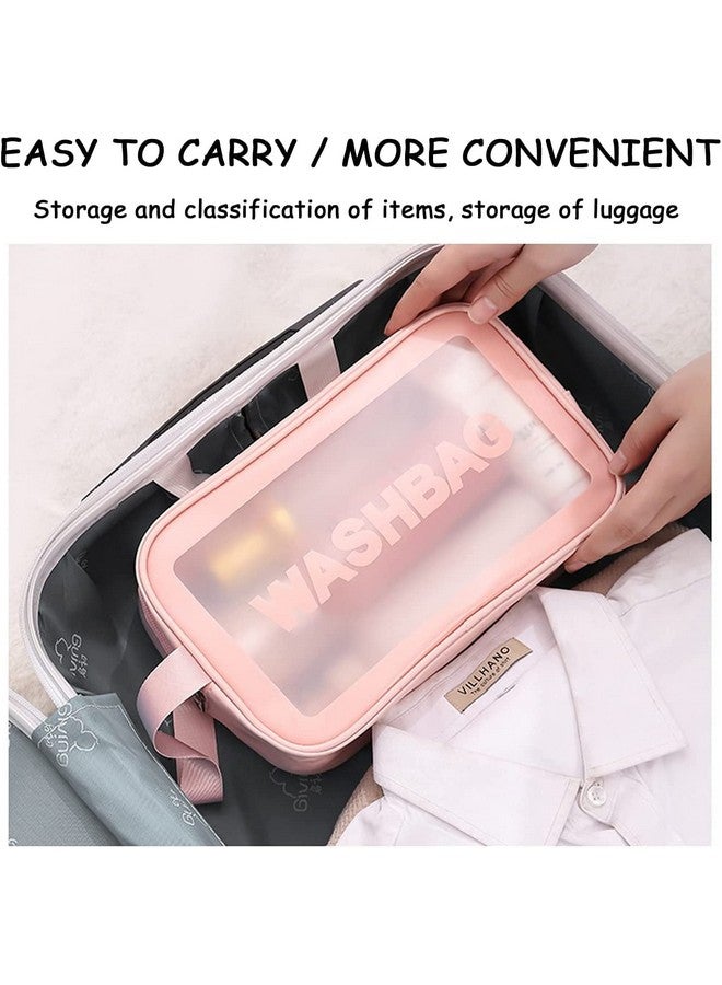Afrodite Clear Travel Bags for Toiletries, 3Pcs Portable PVC Waterproof Cosmetic Bags, Transparent Travel Storage Carry Pouch, Toiletry Bags and Cosmetics Organizer for Women and Men (Pink) - Image 5