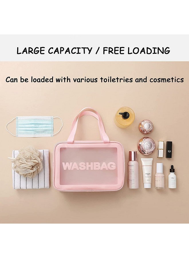 Afrodite Clear Travel Bags for Toiletries, 3Pcs Portable PVC Waterproof Cosmetic Bags, Transparent Travel Storage Carry Pouch, Toiletry Bags and Cosmetics Organizer for Women and Men (Pink) - Image 2