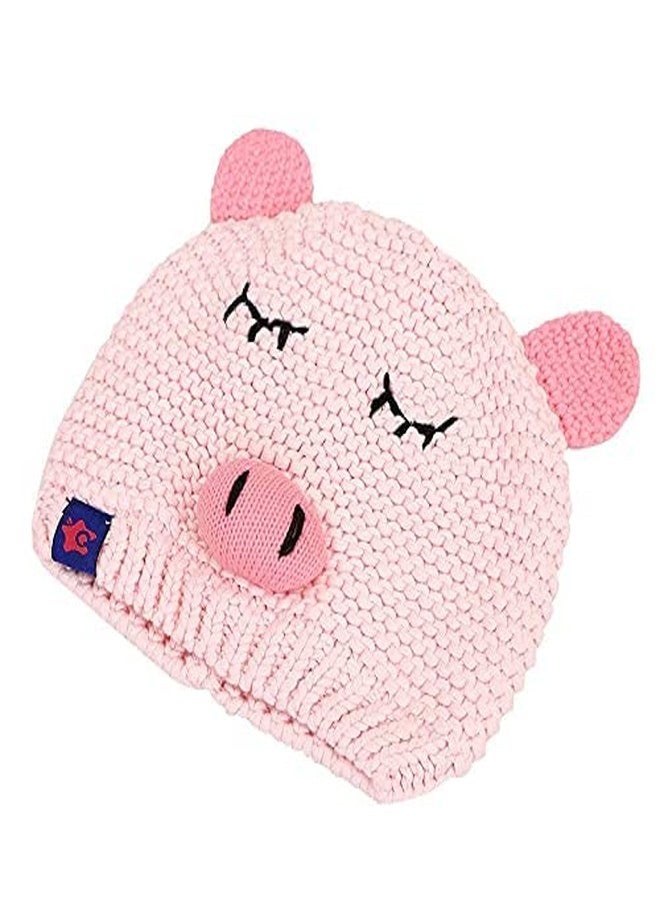 V3E قبعة شتوية دافئة للأطفال من V3E، بنين وبنات، بتصميم خنزير كرتوني (وردي) - Image 3