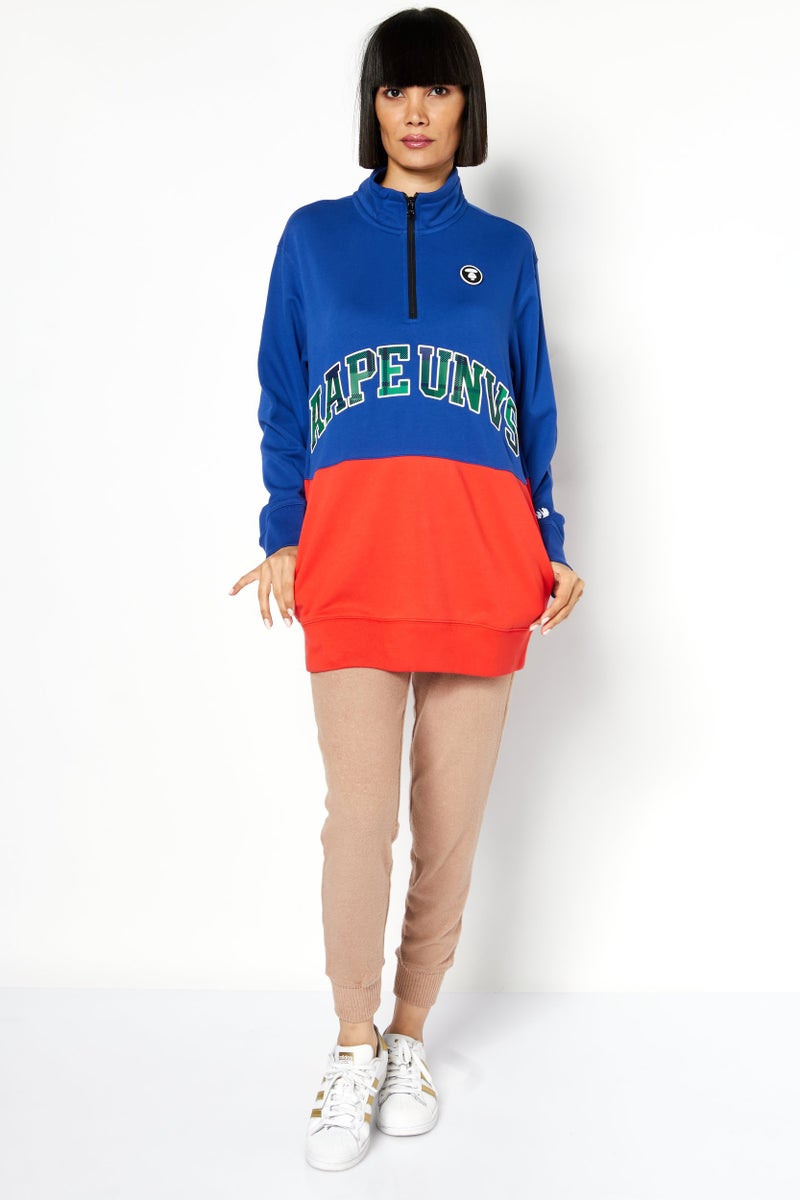 Aape BY *A BATHING APE® سويت شيرت نسائي بأكمام طويلة وطباعة جرافيك على الرقبة، أزرق - Image 3