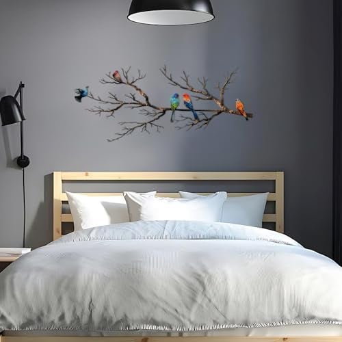 ESTART Metal Birds Wall Art Metal Vivid Birds on Branch Silhouette Wall Decor Black Leaves with Bird Outdoor Hanging Wall Sculpture for Home Balcony Garden Classic Color Large - Image 3