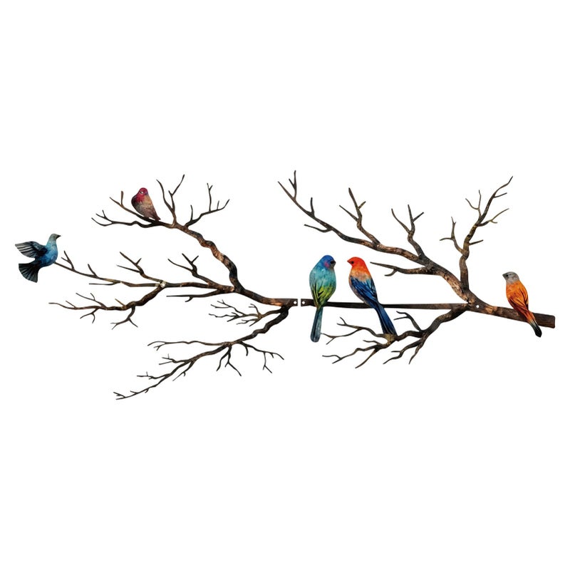 ESTART Metal Birds Wall Art Metal Vivid Birds on Branch Silhouette Wall Decor Black Leaves with Bird Outdoor Hanging Wall Sculpture for Home Balcony Garden Classic Color Large - Image 2