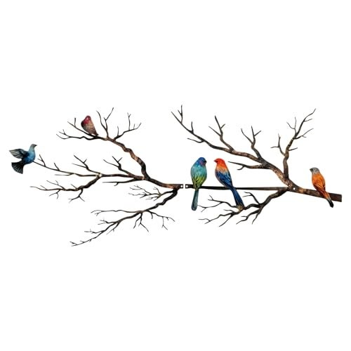 ESTART Metal Birds Wall Art Metal Vivid Birds on Branch Silhouette Wall Decor Black Leaves with Bird Outdoor Hanging Wall Sculpture for Home Balcony Garden Classic Color Large - Image 1