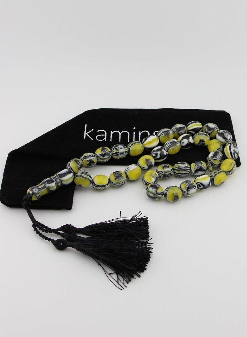 Kamins Collection Striped Amber Green / Black Tasbih - Image 1