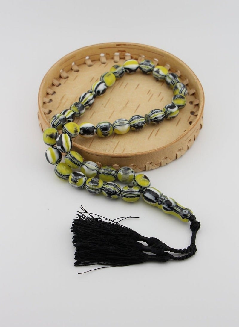Kamins Collection Striped Amber Green / Black Tasbih - Image 2