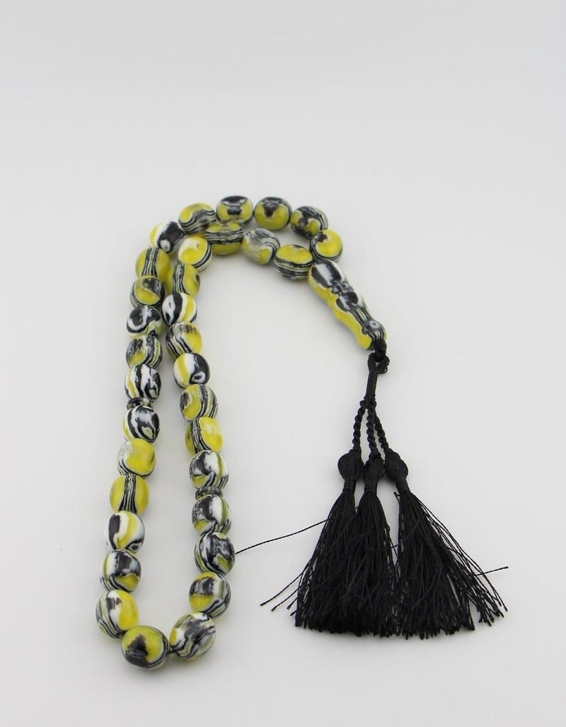Kamins Collection Striped Amber Green / Black Tasbih - Image 3