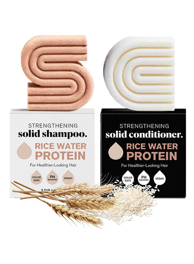 YILEST Rice Water Protein Solid Shampoo and Conditioner Set for Hair Growth – Strengthening Hair Care Duo w/Rice Protein & Vitamins for Damage Repair – Paraben, Sulfate & Silicone Free (91g + 77g) - Image 1