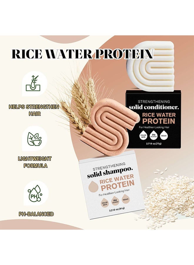 YILEST Rice Water Protein Solid Shampoo and Conditioner Set for Hair Growth – Strengthening Hair Care Duo w/Rice Protein & Vitamins for Damage Repair – Paraben, Sulfate & Silicone Free (91g + 77g) - Image 4