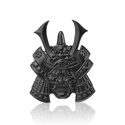 Fsforcar Samurai Metal Car Sticker, Japanese Style Hannya Decal, Demon with Helmet Emblem, Devil Death Skull Zinc Alloy Skull Cool Badge for Automotive, Truck, Motorcycle (Type B - Black) - Image 1