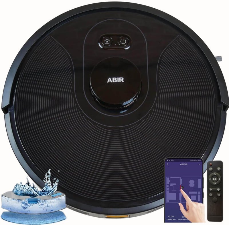 Abir X8 Robot Vacuum Cleaner - All in 1 Vacuuming, Sweeping and Mopping - Navigation for Pets Hair - Powerful 6500Pa Suction - Carpet and Hard floor Cleaning - Wi-Fi, App and Voice Control - Image 1