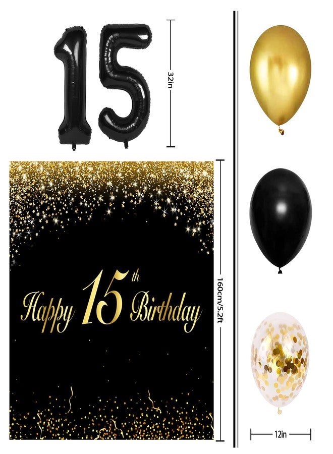 LINGPAR Happy 15th Birthday Balloons Black Set Decor - Cheers to 15 Years Old Party Theme Garland Banner Backdrop Decorations For Boy and Girl Supplies - Image 2