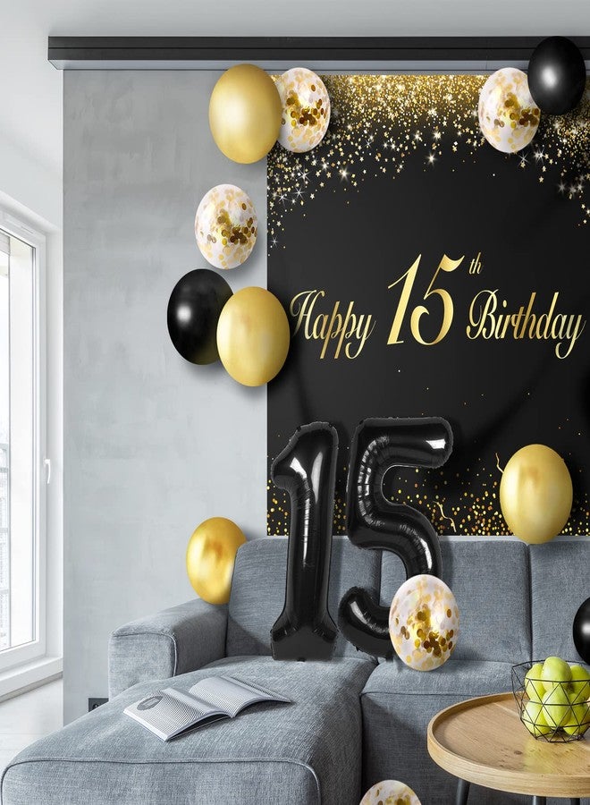 LINGPAR Happy 15th Birthday Balloons Black Set Decor - Cheers to 15 Years Old Party Theme Garland Banner Backdrop Decorations For Boy and Girl Supplies - Image 5