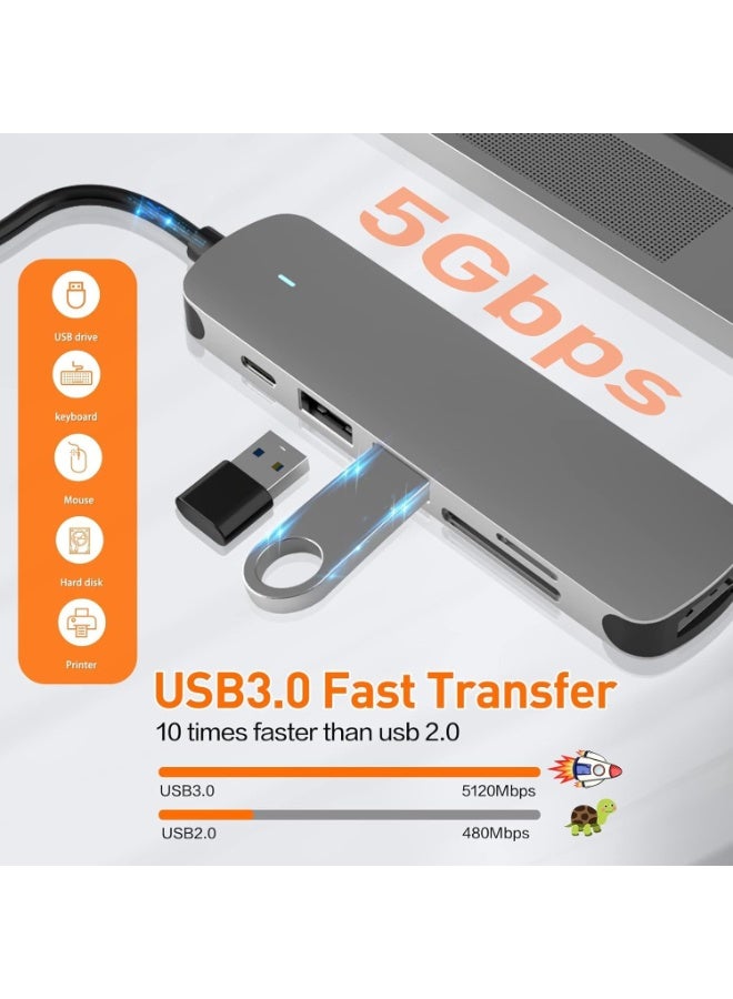 TIGER USB-C Hub 6-in-1 Multiport Adapter with 4K HDMI Output, USB 3.0 Ports, PD Fast Charging & SD/TF Card Reader – Compact Type-C Expansion for Laptops, Tablets & Smart Devices - Image 4