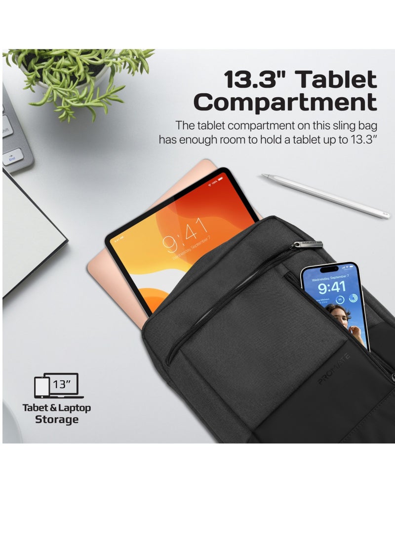PROMATE Hand Bag, Premium Lightweight Shoulder Bag with Accessible Front Pocket, Water-Resistance, Compatible with 13-inch Tablets, Laptops, Satchel-HB.Black - Image 3