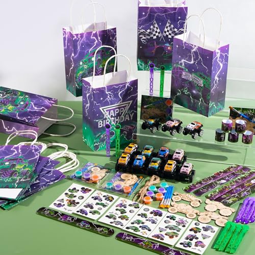 Vanblue 84 Pcs Monster Truck Party Favors Green Purple Truck Car Birthday Decorations Supplies Goodie Bag Stuffers Gift for Boy Party Pinata Filler Classroom Rewards - Image 5