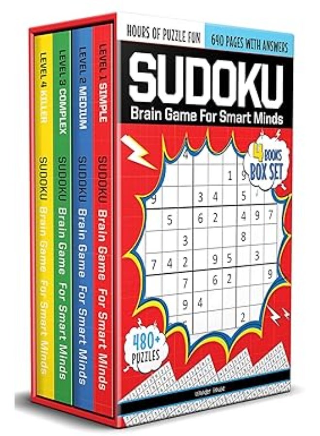 Sudoku - Brain Games For Smart Minds Box Set Of 4 Books : Brain Booster Puzzles for Kids, 480 + Fun Games. Combo of Easy, Hard, Killer, Complex Levels