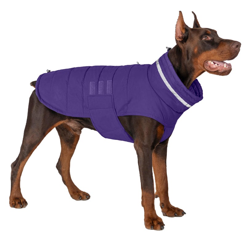 Mklhgty Waterproof Dog Coat for Large Dogs, Warm Dog Winter Jacket, Reflective Windproof Turtleneck Coats with Adjustable Hook & Loop - Purple - XL - Image 1