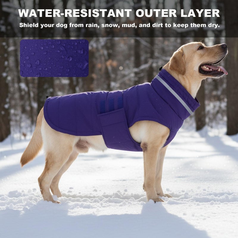 Mklhgty Waterproof Dog Coat for Large Dogs, Warm Dog Winter Jacket, Reflective Windproof Turtleneck Coats with Adjustable Hook & Loop - Purple - XL - Image 5