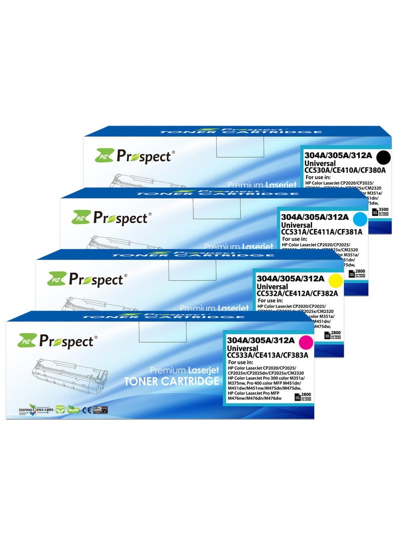 Prospect Toner 304A 305A 312A CC530A CC531A CC532A CC533A Compatible Cartridges Set with HP Color LaserJet Pro MFP M476nw M476dn M476dw Pro 400 Color ( Black Cyan Yellow Magenta 4-Pack ) - Image 1