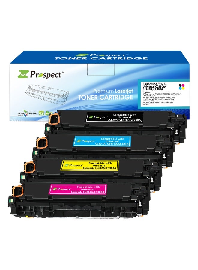 Prospect Toner 304A 305A 312A CC530A CC531A CC532A CC533A Compatible Cartridges Set with HP Color LaserJet Pro MFP M476nw M476dn M476dw Pro 400 Color ( Black Cyan Yellow Magenta 4-Pack ) - Image 2