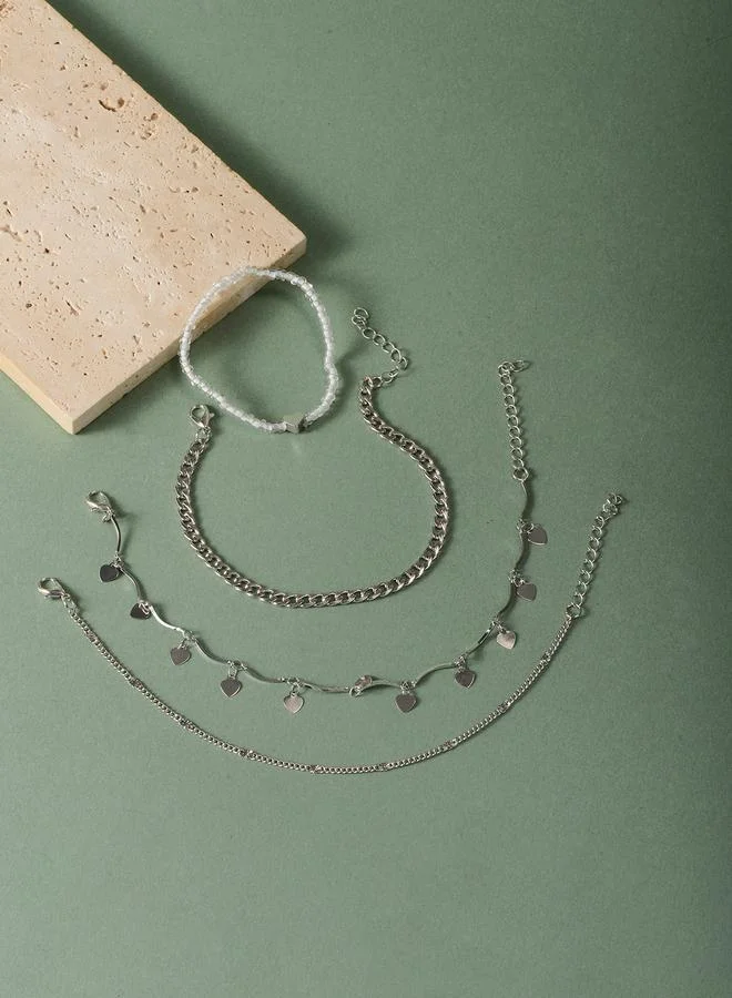 تايك تو Set of 4 - Heart-Shaped Beaded Anklet