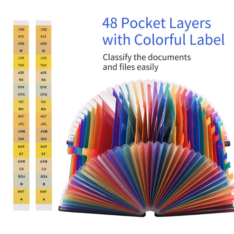 48 File Folder Organizer Expanding File Folder Colorful Paper Organizer Waterproof Desktop Accordion A4 Size with Paper Tags for Documents Business Study Home School - Image 4