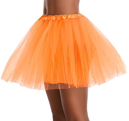 v28 Women's, Teen, Adult Classic Elastic 3, 4, 5 Layered Tulle Tutu Skirt (One Size, 3Layer-Orange) - Image 2
