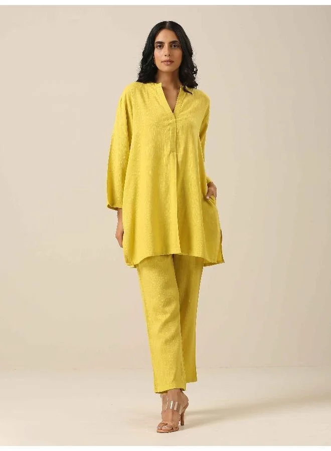 trueBrowns Lime Slub Texture Relax Fit Co-Ord Set