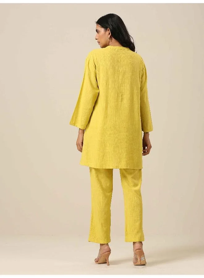 trueBrowns Lime Slub Texture Relax Fit Co-Ord Set