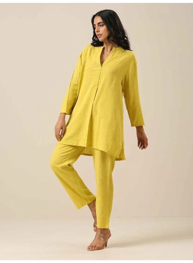 trueBrowns Lime Slub Texture Relax Fit Co-Ord Set