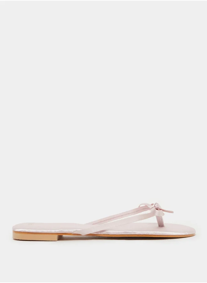 Styli Plain Bow Trim Flat Sandals