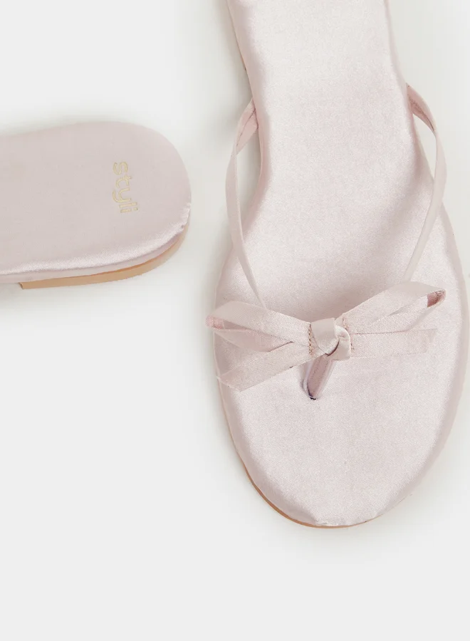 Styli Plain Bow Trim Flat Sandals