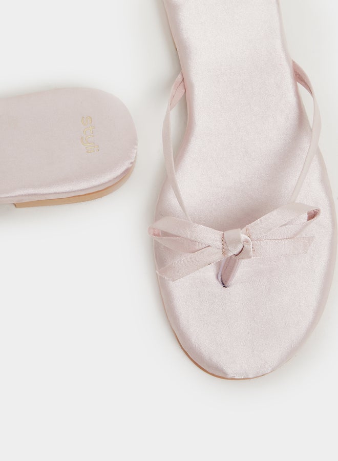 Styli Plain Bow Trim Flat Sandals - Image 3