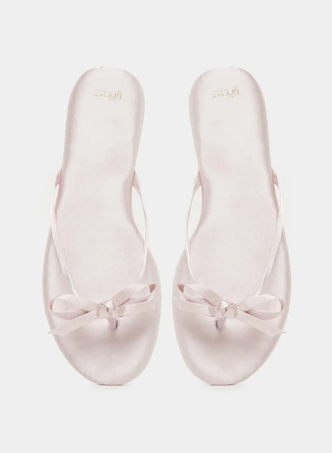 Styli Plain Bow Trim Flat Sandals