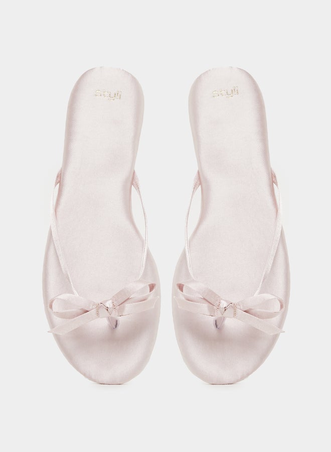 Styli Plain Bow Trim Flat Sandals - Image 5