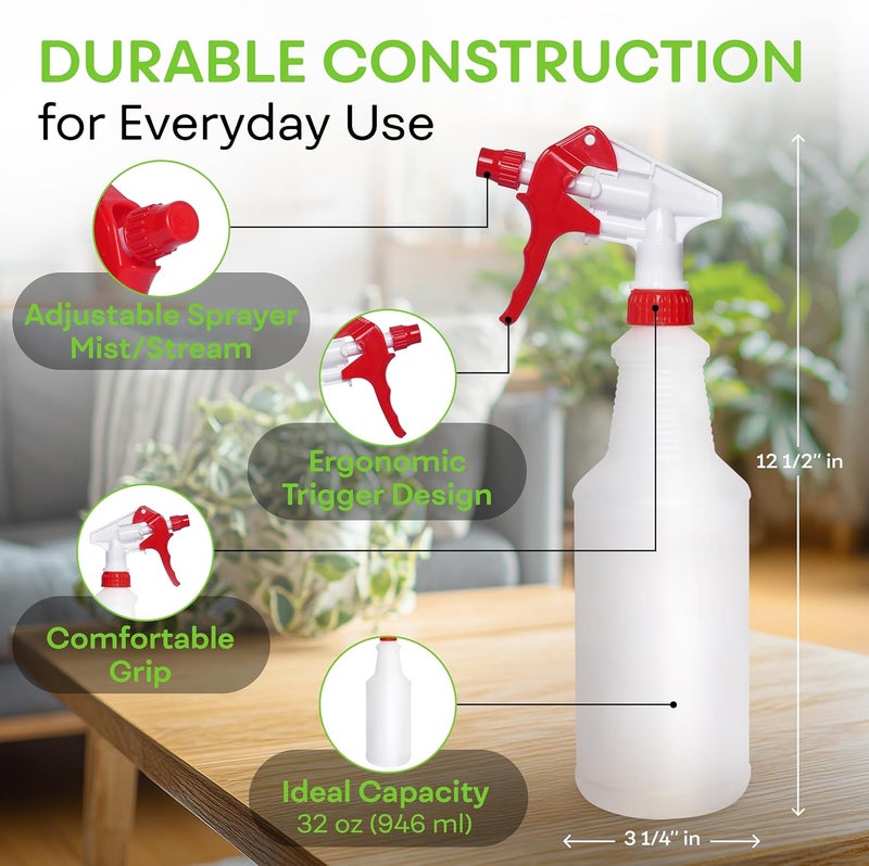BRIGHTFROM 32 OZ Empty Plastic Spray Bottle, Heavy Duty with Adjustable Spray Nozzle, Chemical Resistant, All Purpose, Professional for Cleaning, Planting & Chemical Solutions - Image 2