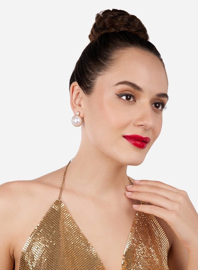 Ami Pack of 2 Gold Tone Pearls Embellished Contemporary Statement Tassel and Studs Earrings For Women-ZPFK20672 - Image 5