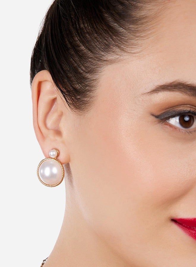 Ami Pack of 2 Gold Tone Pearls Embellished Contemporary Statement Tassel and Studs Earrings For Women-ZPFK20672 - Image 3
