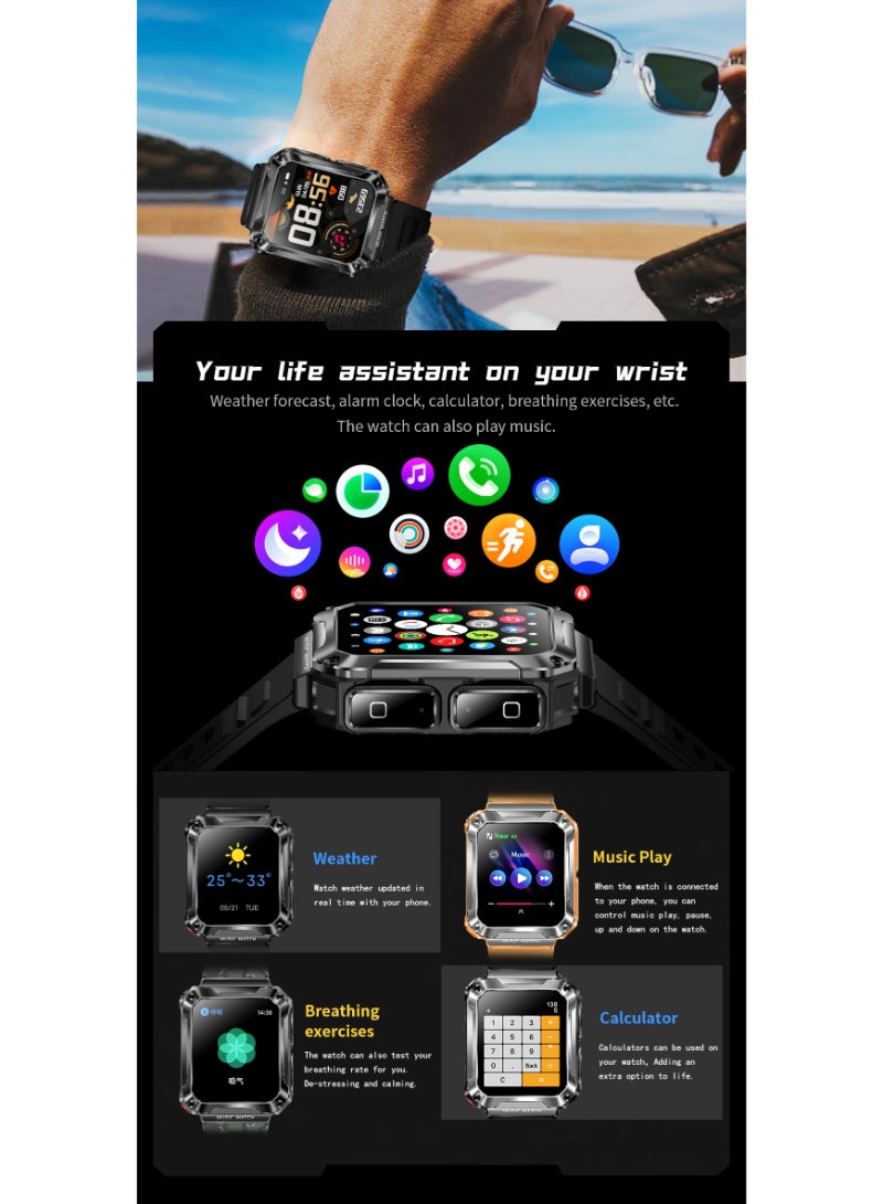 T93 Bluetooth Smart Watch With Earbuds For Android iPhone Fitness Tracker With Blood Oxygen Heart Rate Sleep Monitor Long Time Standby Sports Black