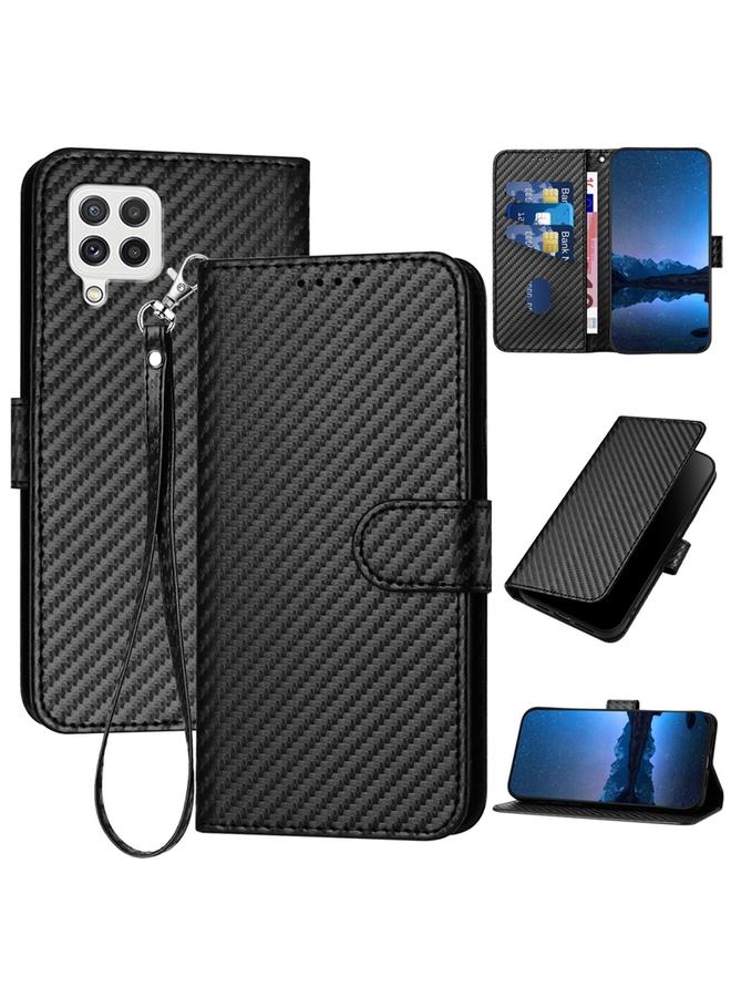 اس-توب جراب لهاتف Samsung Galaxy A22 4G/F22/M22 4G YX0070 جراب هاتف من ألياف الكربون مع مشبك من الجلد مع حبل - Image 1