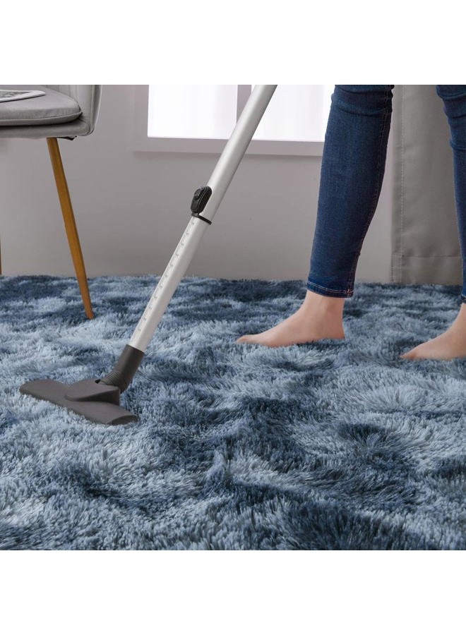 DweIke Fluffy Blue Grey Rugs for Bedroom Living Room, 4x6 Feet Soft Plush Shaggy Tie-Dyed Navy Blue Gray Girls Boys Kids Rug, Upgraded Non-Slip and Machine Washable Carpet for Dorm Nursery Decor - Image 5