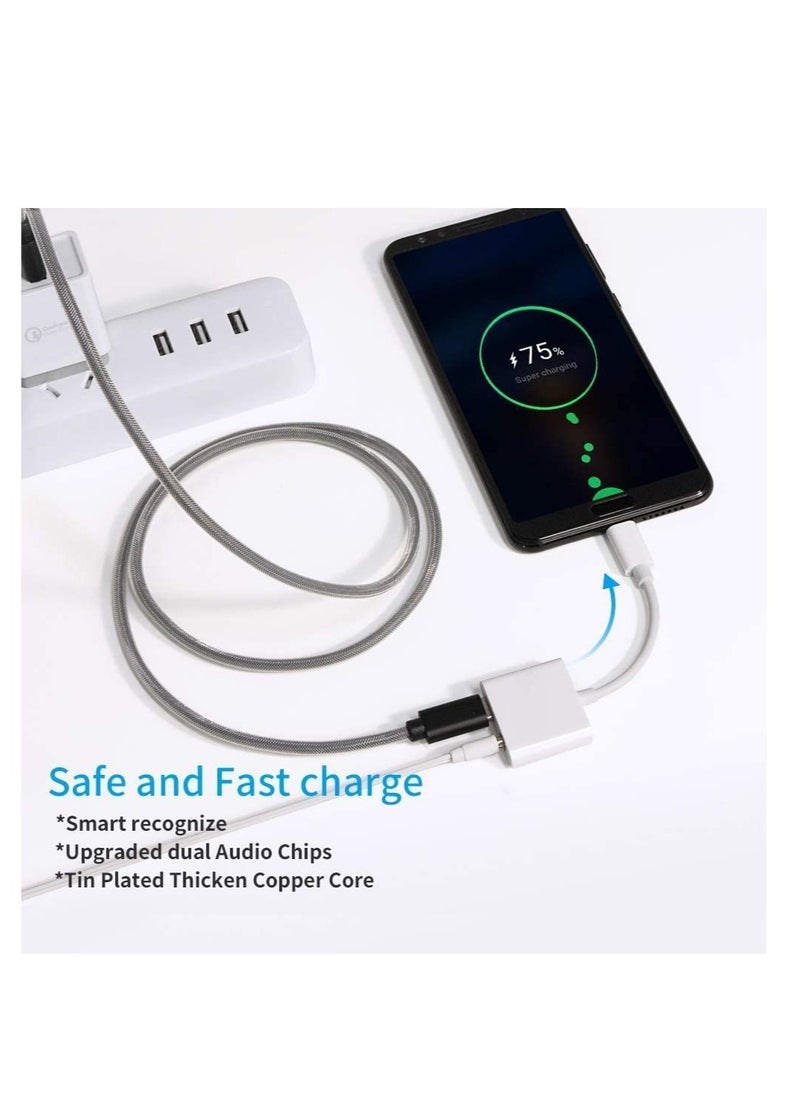 USB C to 3.5mm Headphone and Charger Adapter,2 in 1 USB C to Aux Audio Jack with PD 60W Fast Charging Dongle Fit with Galaxy S22 Ultra/S21 Ultra/S20/S20+ Ultra, Note 20/10,Pixel 5/4XL/3 XL/2XL