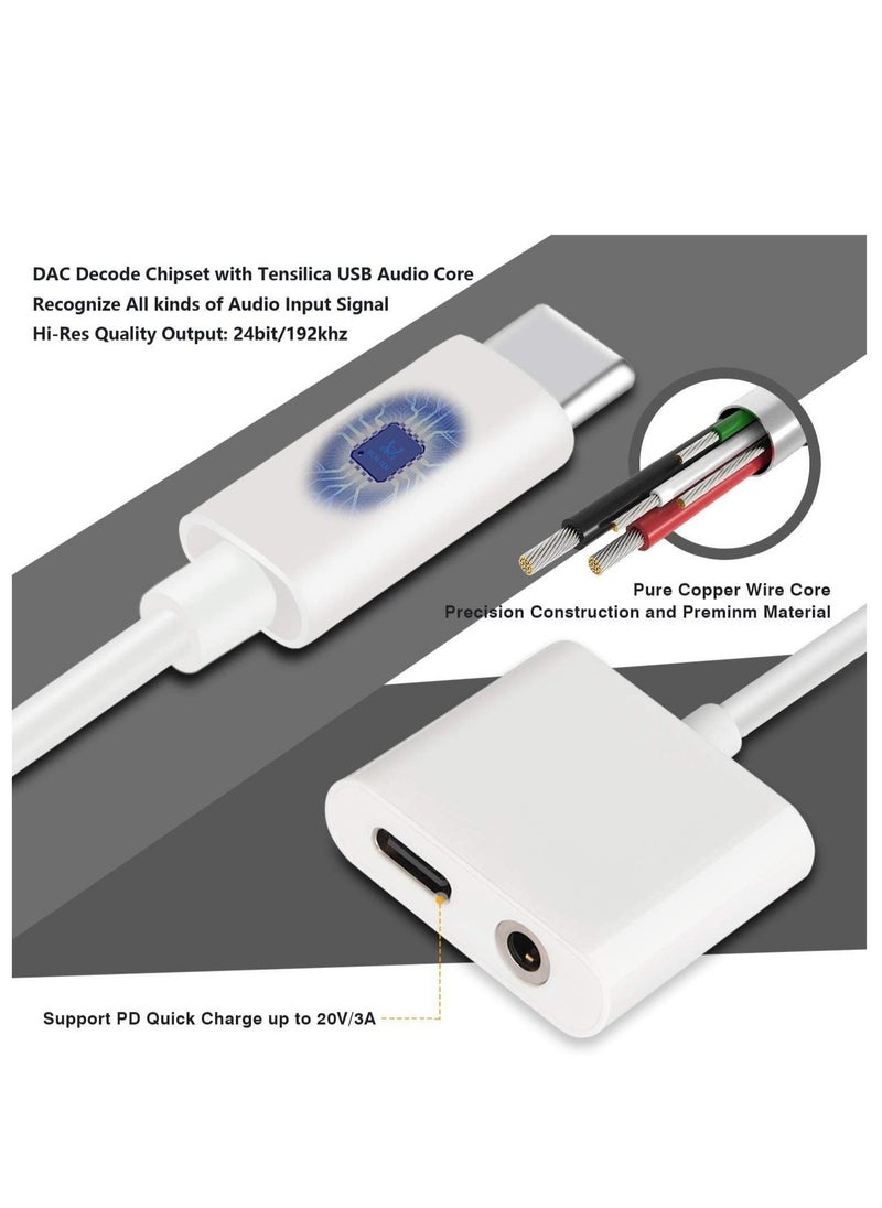 USB C to 3.5mm Headphone and Charger Adapter,2 in 1 USB C to Aux Audio Jack with PD 60W Fast Charging Dongle Fit with Galaxy S22 Ultra/S21 Ultra/S20/S20+ Ultra, Note 20/10,Pixel 5/4XL/3 XL/2XL