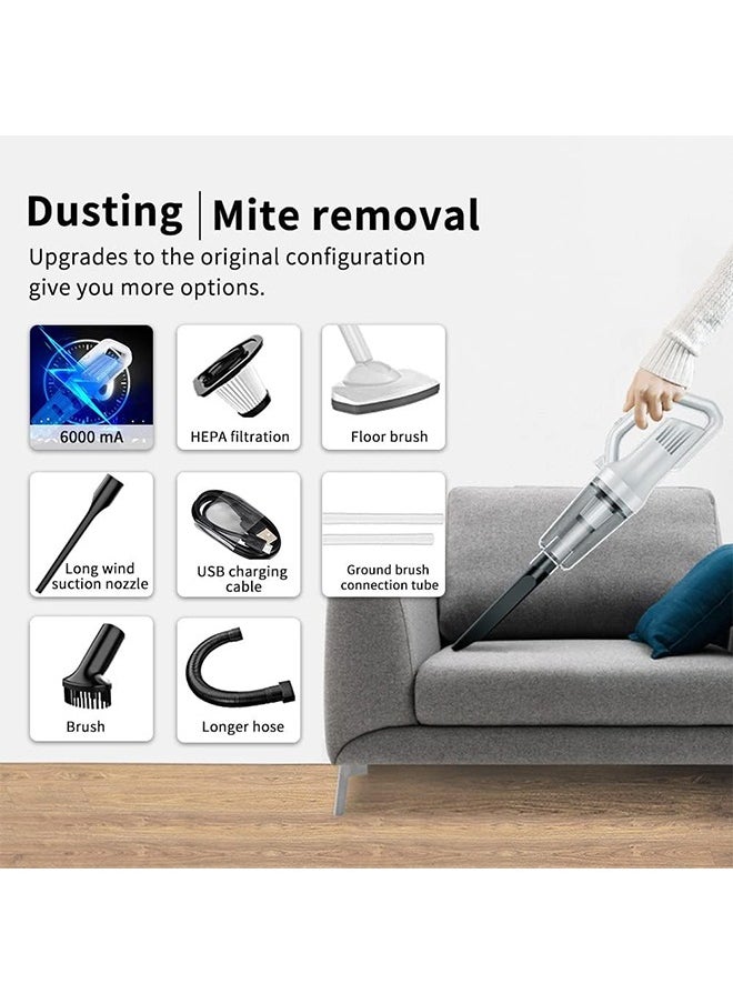 Hihonor - 12000PA Cordless Stick Vacuum Cleaner, Lightweight Powerful Suction Handheld Vacuum for Hard Floor Carpet Pet Hair, White - Image 1