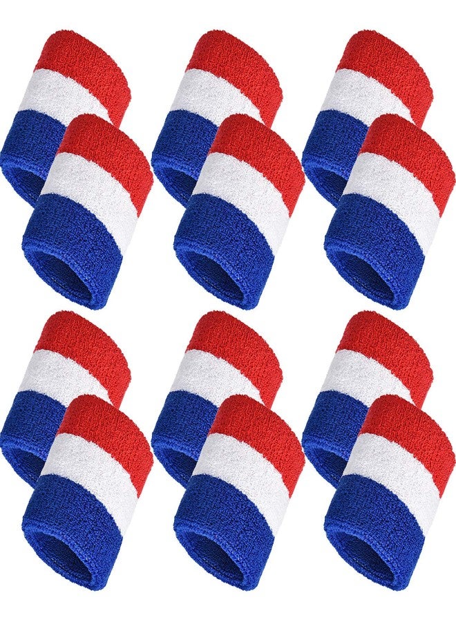 Bememo 12 Pcs Sweatbands Wristband Sweat Wrist Band Competitions Absorbent Sweatbands for Men Women Sports Running(3.15",Red, White, Blue) - Image 1