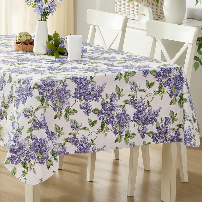 Lintex Lilac Fields Heavy Duty Vinyl Flannel Backed Tablecloth 60 x 120 inch Rectangle Purple Lilac Floral Indoor Outdoor Wipe Clean Table Cover for Picnic Kitchen Patio Dining Room