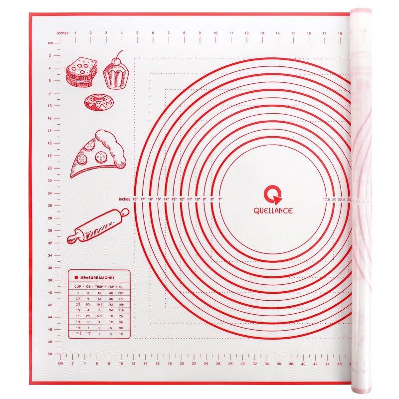 Extra Large Silicone Pastry Mat Baking Mat with Measurement for Fondant Rolling Dough Pie Crust Pizza and Cookies Counter MatKneading Matts Red 24 x 32