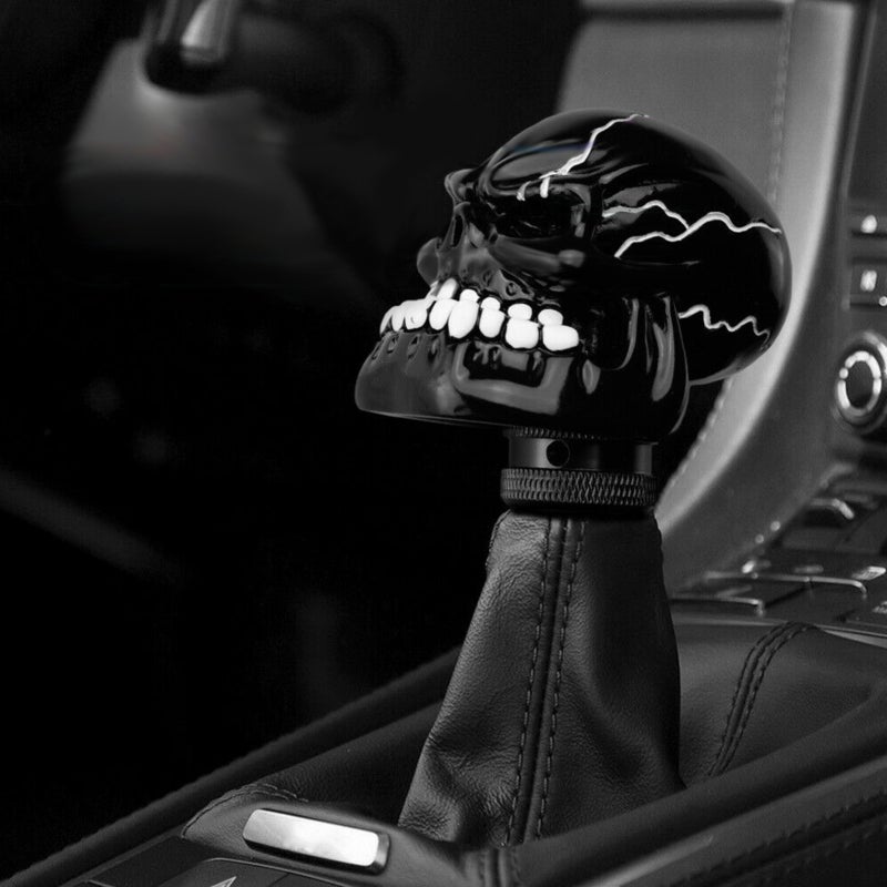 Black Skull Gear Shift Knob Resin Manual Car Accessory - Spiral Rubber Ring Design for Most Models - Image 4