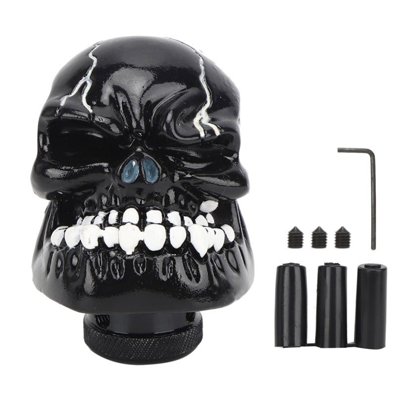 Black Skull Gear Shift Knob Resin Manual Car Accessory - Spiral Rubber Ring Design for Most Models - Image 1